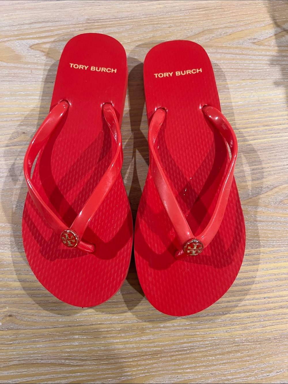 Tory Burch Red Jelly Logo Flip Flops